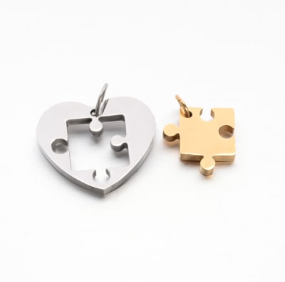 Dije colgantes rompecabezas corazón dorado plateado acero  / set