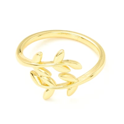 Anillo ajustable minimalista hoja baño de oro / unidad