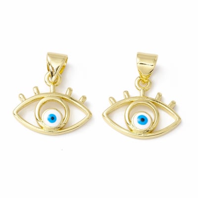 Dije colgante esmaltado ojo turco 15 mm baño oro / unidad
