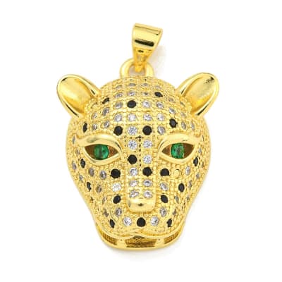 Dije colgante cabeza leopardo 25 mm baño oro zircón / unidad
