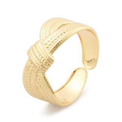 Anillo ajustable lazo con relieve baño oro / unidad