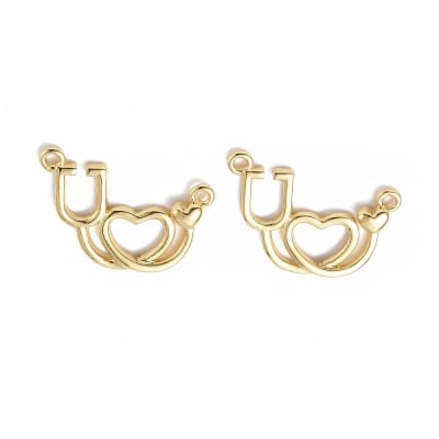 Dije conector estetoscopio médico 15.5 mm dorado plateado / unidad