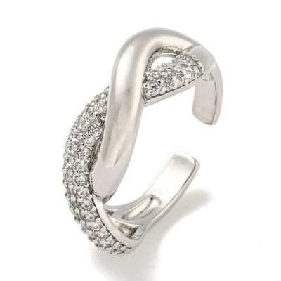 Anillo ajustable líneas cruzadas zircón dorado plateado / unidad