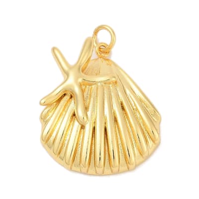 Dije colgante concha con estrella de mar 25.5 mm baño de oro / unidad