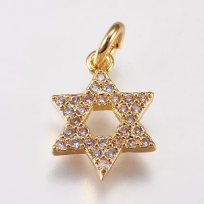 Dije colgante estrella de David 13.5 mm zircón baño de oro / unidad