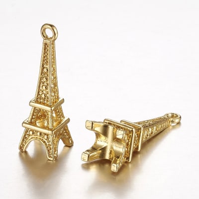 Dije colgante torre eiffel 3D 21.5 mm  baño de oro / unidad