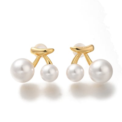 Aros topo topito guinda cereza perla 15 mm baño de oro / par