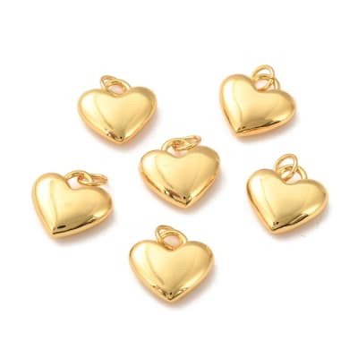 Dije colgante corazón liso 13 mm baño oro / unidad