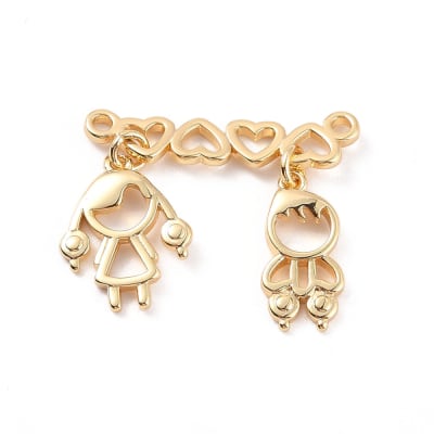 Dije conector corazones con niños colgante baño oro / unidad