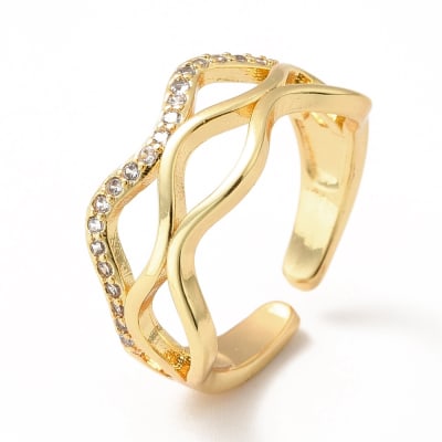 Anillo ajustable ondas zircones baño oro / unidad