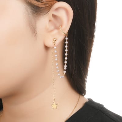 Ear cuff aros solitarios perlas con topito estrella / unidad