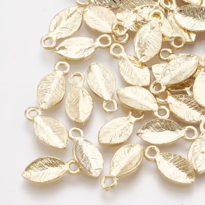 Dije colgante hoja chica 10.5 mm baño de oro / unidad