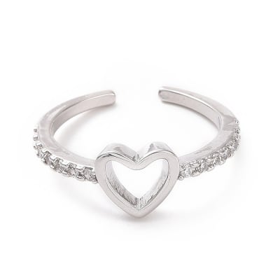 Anillo ajustable corazón con zircón baño oro platino / unidad