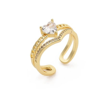 Anillo ajustable doble diadema corazón zircón baño de oro / unidad