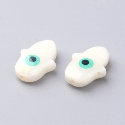 Dije Pasador ojo turco y hamsa 16 mm nacar / unidad