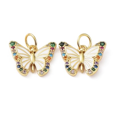 Dije colgante esmaltado mariposa zircón 10.5 mm / unidad