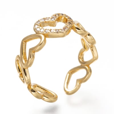 Anillo ajustable corazón brillante baño de oro / unidad