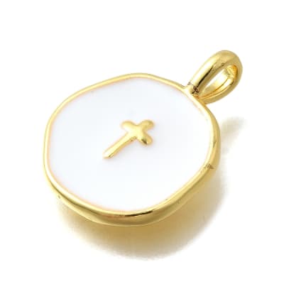 Dije colgante esmaltado cruz 18.5 mm baño oro / unidad