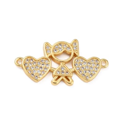 Dije conector niña niño zircón corazón baño de oro / unidad
