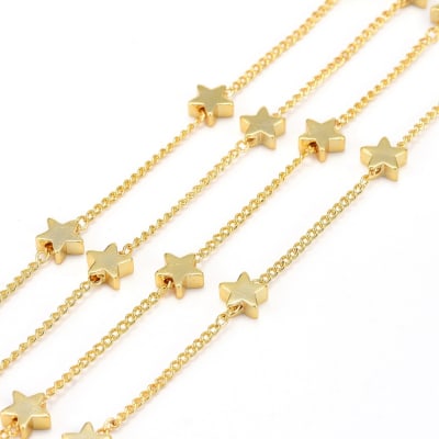 Cadena con estrella corazón pasador baño de oro / metro