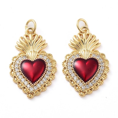 Dije colgante sagrado corazón zircón baño de oro / unidad