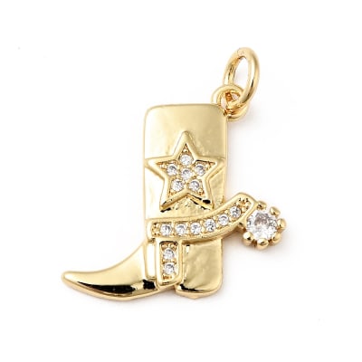 Dije colgante bota de vaquero vaquera cowboy zircón baño de oro / unidad