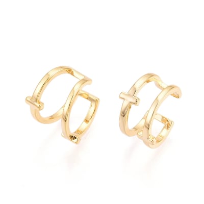 Ear cuff aros solitarios cruz doble liso 12 mm baño oro / unidad