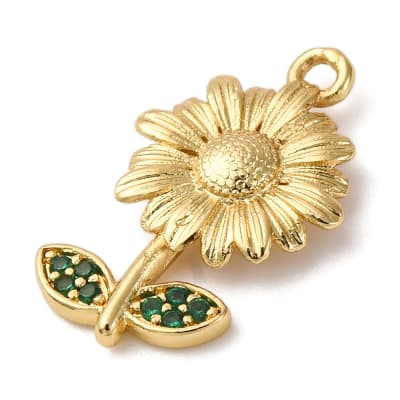 Dije colgante flor margarita 17 mm zircón baño oro / unidad