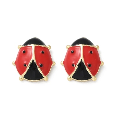 Aros topo topito esmaltado chinita mariquita 10 mm baño oro / par