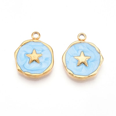 Dije colgante esmaltado estrella acero dorado / unidad