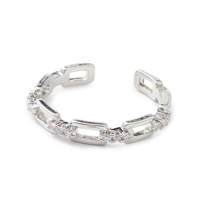 Anillo ajustable eslabón rectangular baño de oro y zircón / unidad
