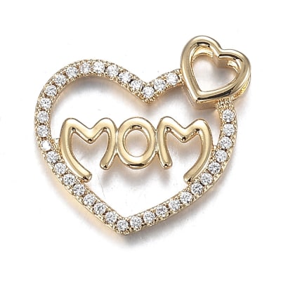 Dije pasador corazón mom baño de oro / unidad