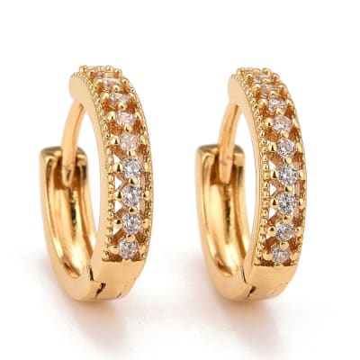 Aros argollas aretes huggie zircón baño de oro con bisagra elegante / par