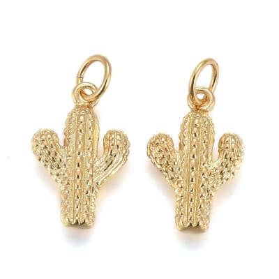Dije colgante cactus 13.5 mm baño de oro / unidad