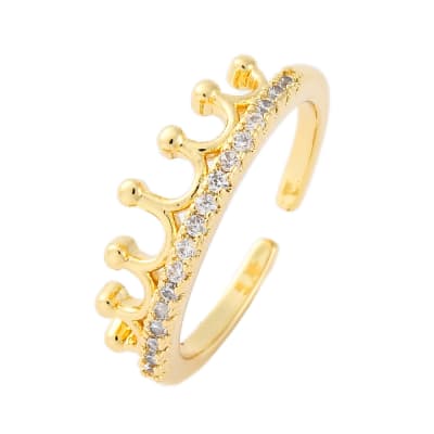 Anillo ajustable corona y cinta de zircón baño oro / unidad