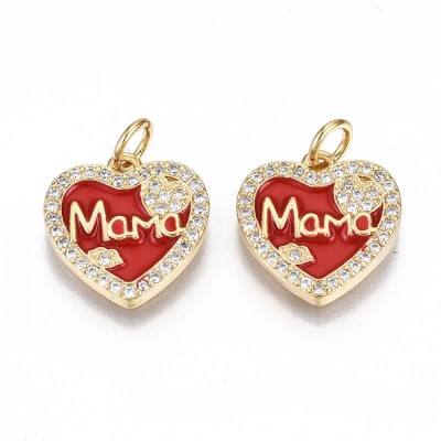 Dije colgante corazón mamá esmaltado baño de oro / unidad