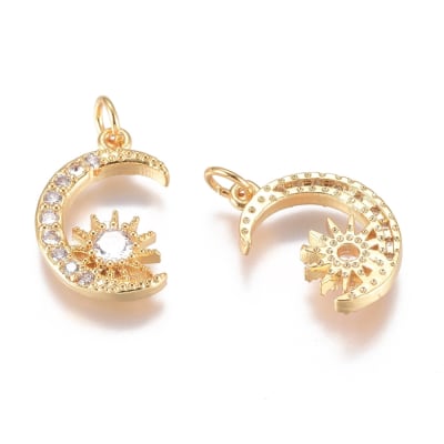 Dije colgante luna estrella zircón baño de oro / unidad