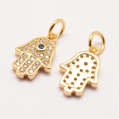 Dije colgante hamsa mano de fatima baño de oro / unidad