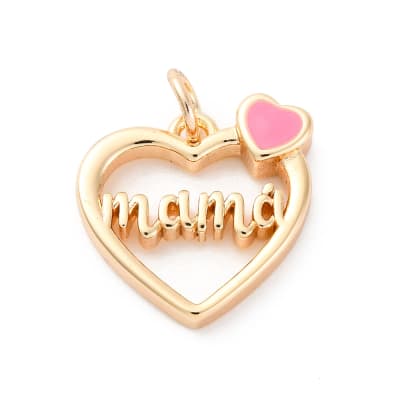 Dije colgante esmaltado corazón mamá 15 mm baño oro / unidad