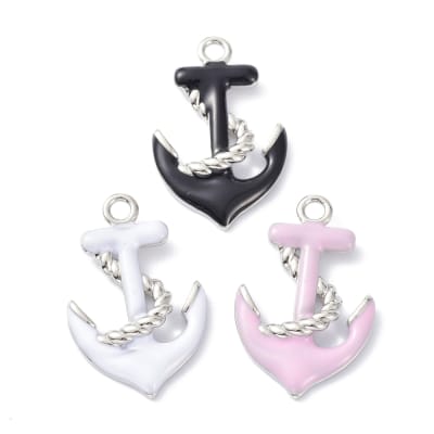 Dije esmaltado ancla 25 mm baño de platino / unidad
