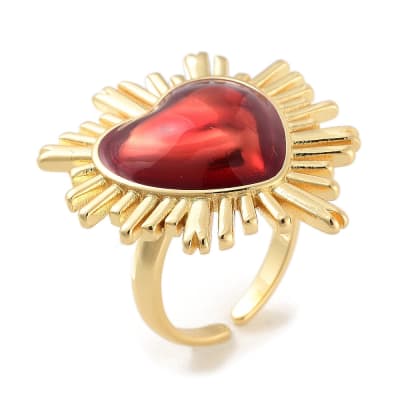 Anillo ajustable sagrado corazón rojo baño oro / unidad
