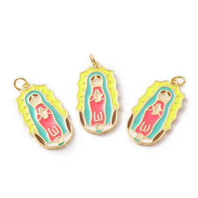Dije colgante esmaltado virgen maría 27 mm baño oro / unidad