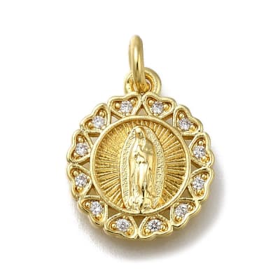 Dije colgante virgen guadalupe corazón zircón 15 mm baño oro / unidad