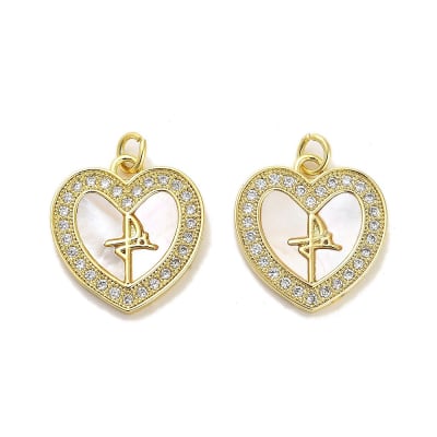 Dije colgante corazón fe 19 mm nácar baño de oro / unidad