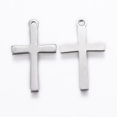 Dije colgante cruz 20.5 mm acero plateado / unidad