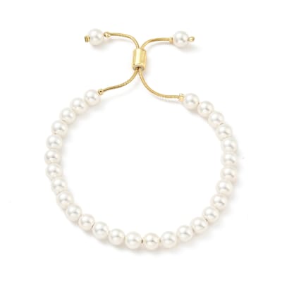 Pulsera ajustable de perlas 6 mm y baño de oro / unidad