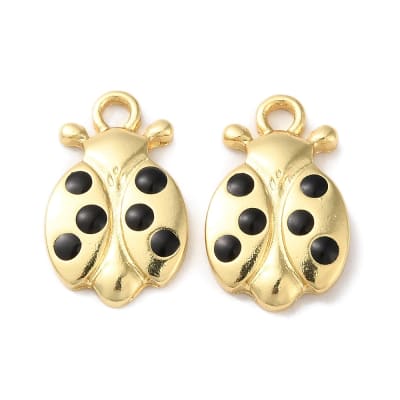 Dije colgante esmaltado mariquita chinita 21 mm baño de oro / unidad