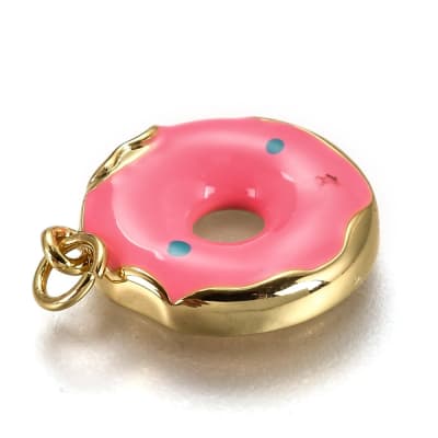 Dije colgante esmaltado dona donuts 15 mm baño oro / unidad