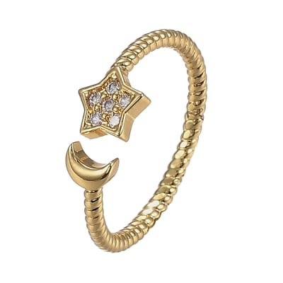 Anillo ajustable luna estrella torneado baño de oro / unidad