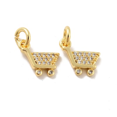 Dije colgante carrito de compra zircones 10 mm baño oro / unidad